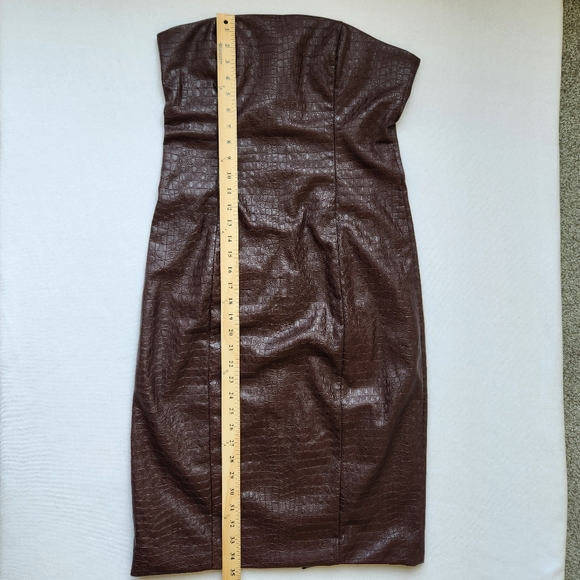 7 For All Mankind Strapless Dress Brown Faux Leather Snakeskin Print Sexy Medium - Picture 12 of 13